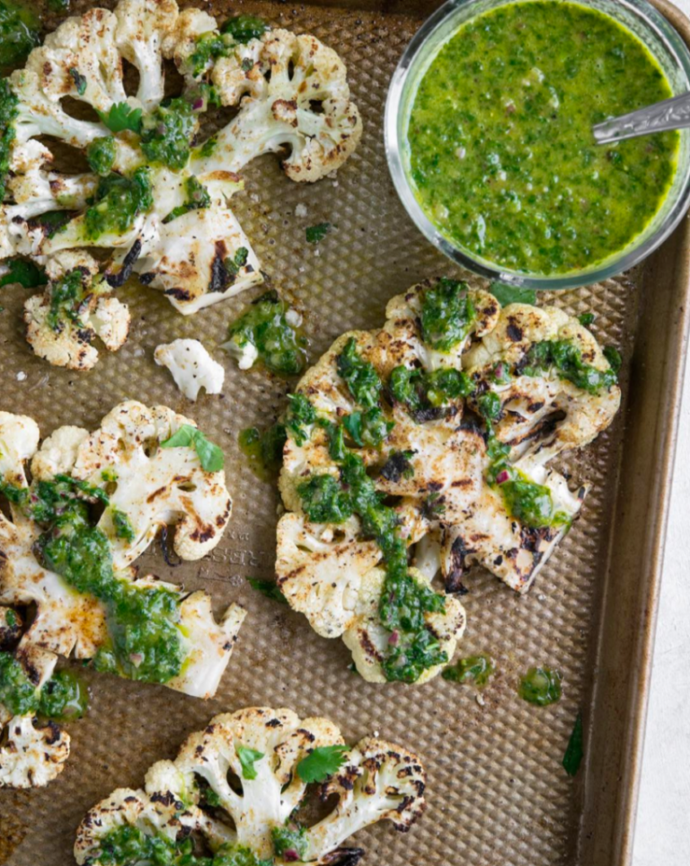 Cauliflower Steaks with Lemon Olive Oil and Parsley Pistachio Topping ...