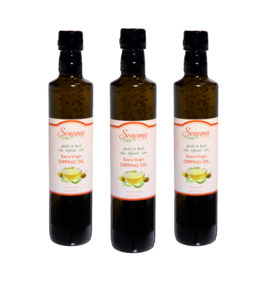 3 Pack of 500ml Bottles of Garlic and Basil Infused Dipping Oil