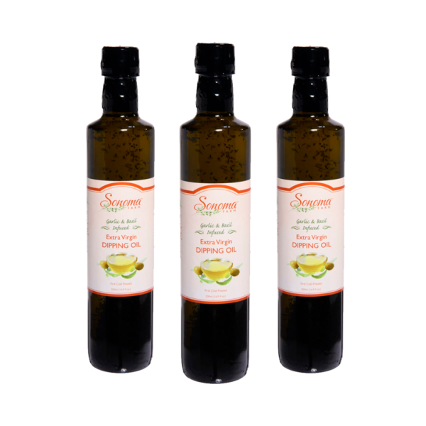 3 Pack of 500ml Bottles of Garlic and Basil Infused Dipping Oil