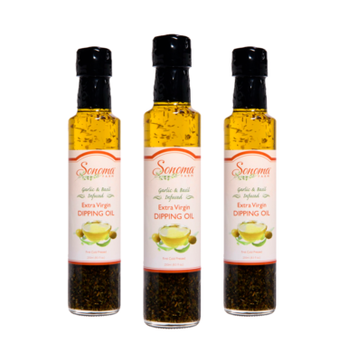 3 Pack of 250ml Bottles of Garlic and Basil Infused Dipping Oil