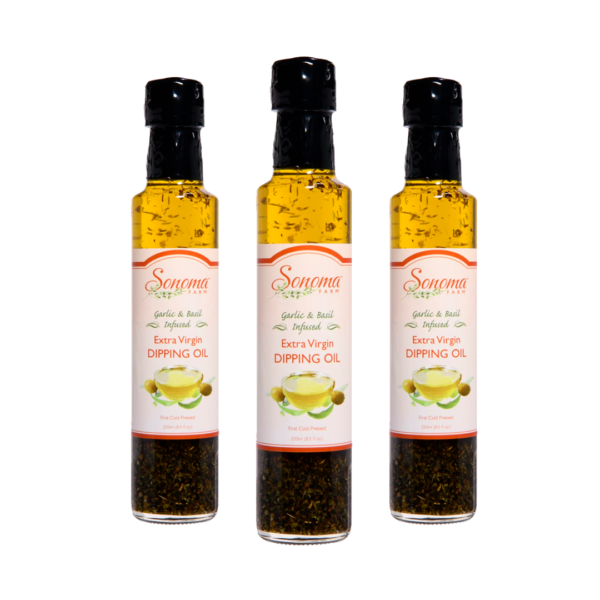 3 Pack of 250ml Bottles of Garlic and Basil Infused Dipping Oil